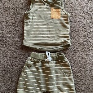 Striped Green and Tan Baby Outfit - Dark Blue and White Leaf Outfit